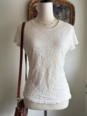 Y2K cream lace layered coquette shortsleeve top